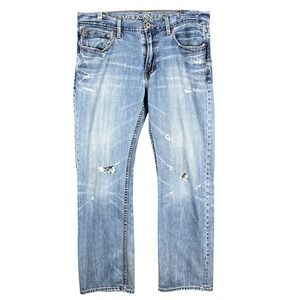 American Eagle Straight Leg Jeans Mens 35x30 Light Blue Distressed Denim Relaxed